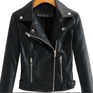 Vegan leather moto jacket with zippers